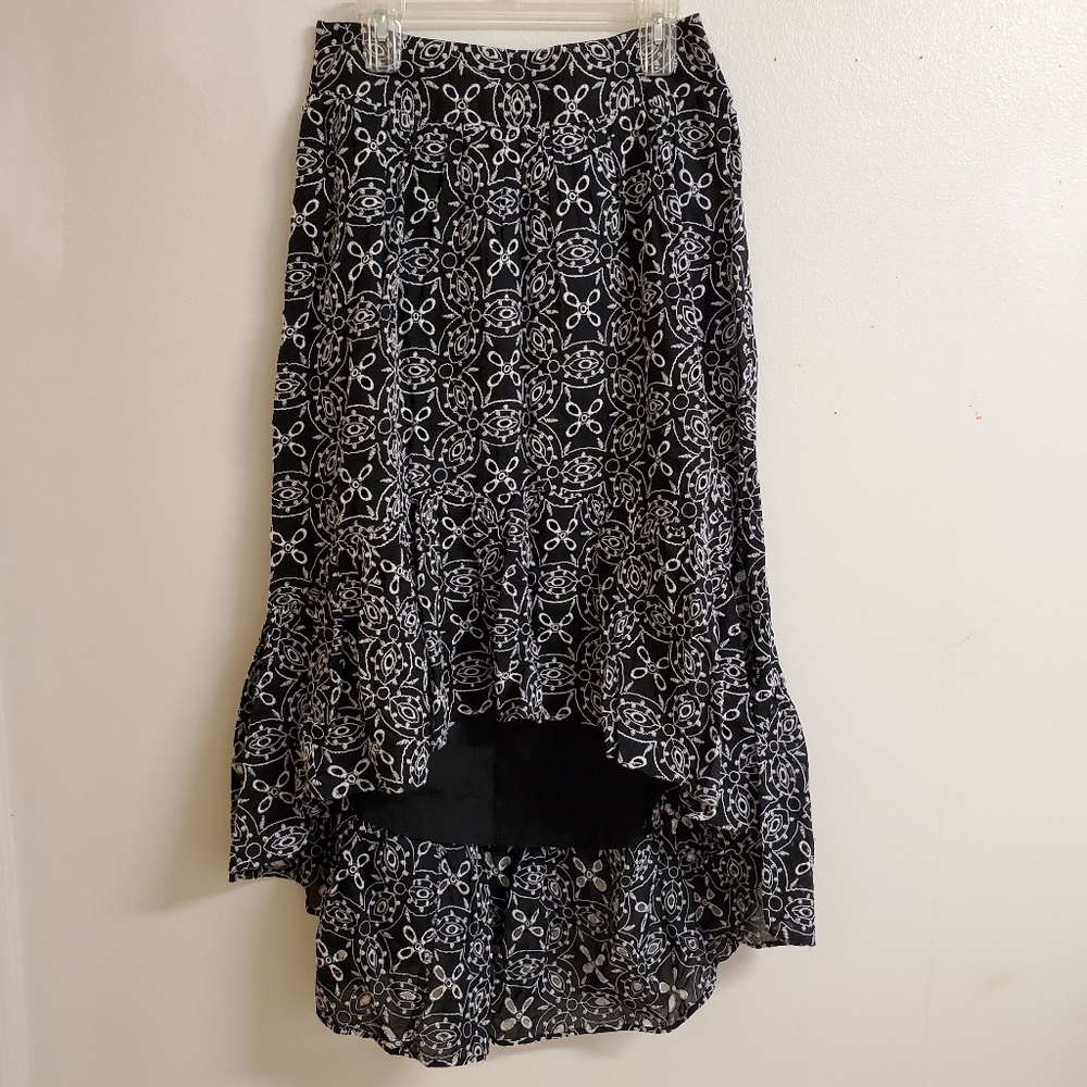 Black and White Long Flowy High Low Skirt